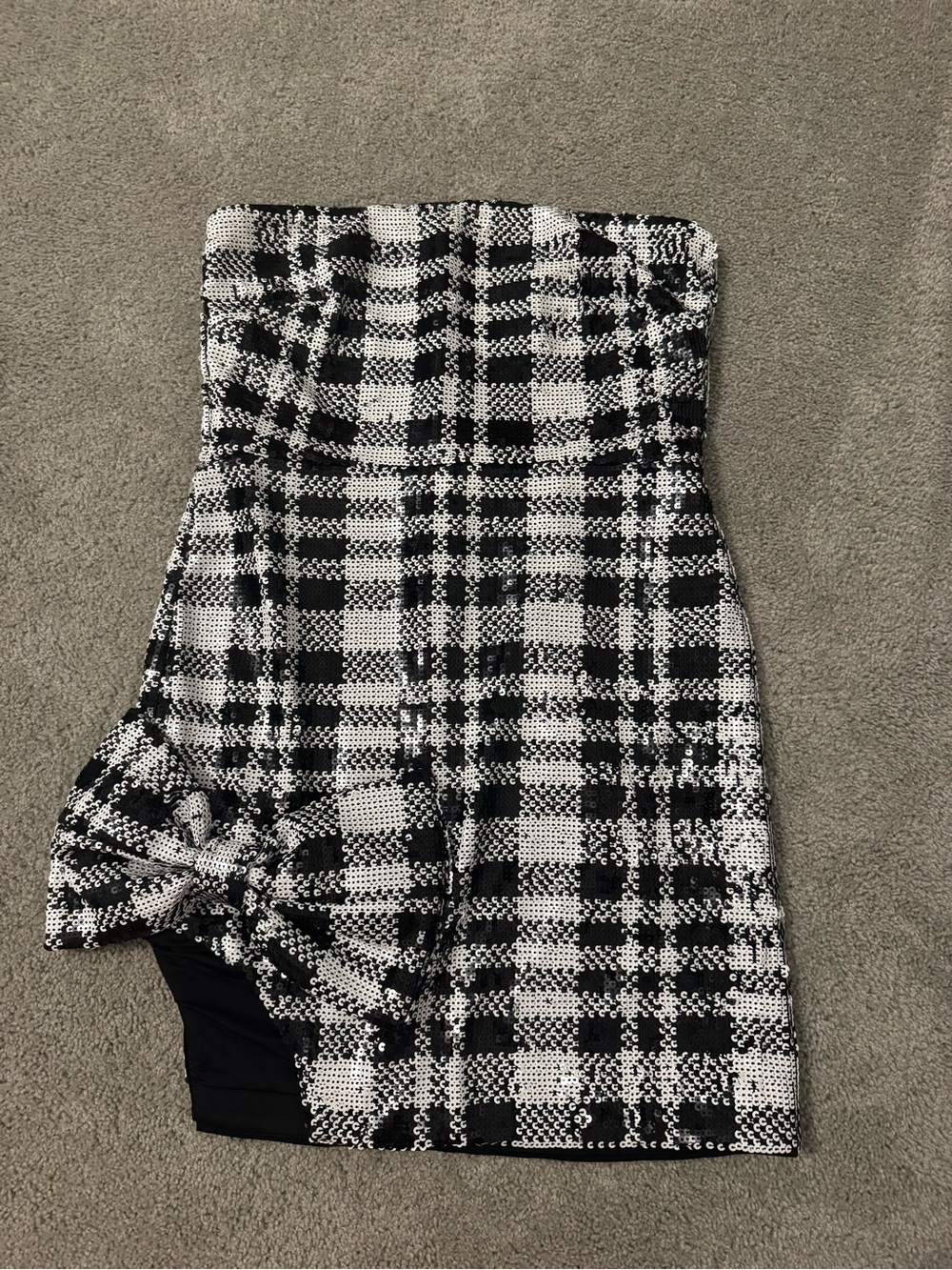 Lovers + Friends Black and White Plaid Strapless Mini Dress